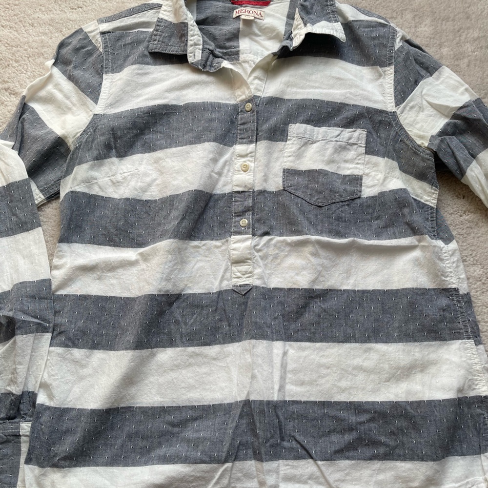 Merona Sz L Gray White Stripe Summer Top Coverup
